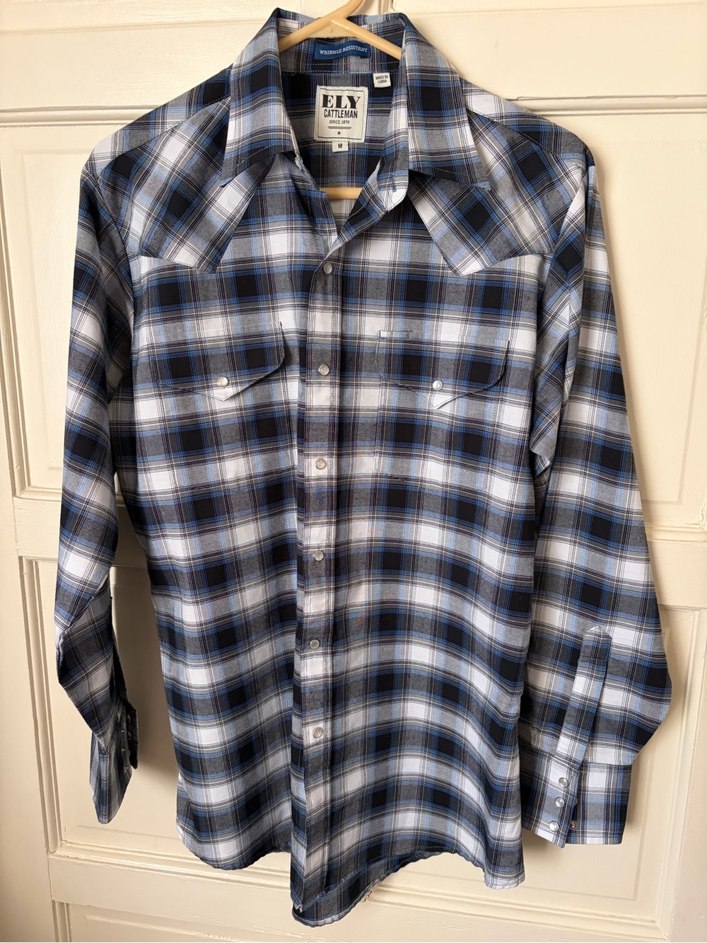 Ely Cattleman Black and Blue Plaid Western Button-Down Shirt
